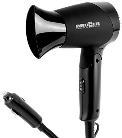 Brunner 7202818N Phon Asciugacapelli da Viaggio 12V Pieghevole, Salvaspazio Monsun, Nero