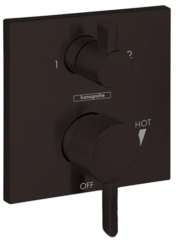 hansgrohe Ecostat Modern Pressure Balance Shower Valve Trim with Diverter in Matte Black, 15862671