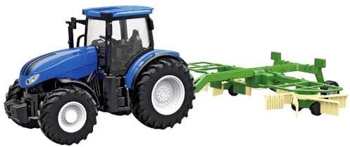 Amewi 22599 RC Traktor mit Kreiselschwader, Licht & Sound, 1:24 RTR inkl. Fernsteuerung, Akku, Ladekabel, Königsblau