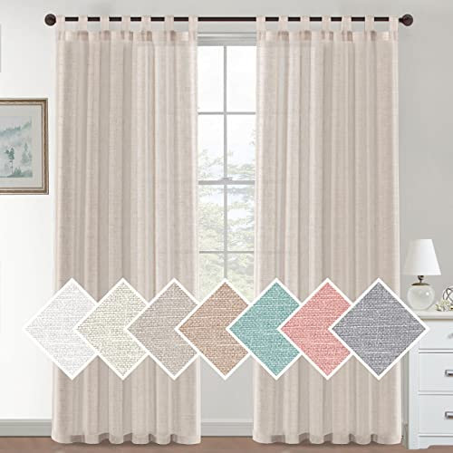Lanqinglv 2er Set Sheer Voile Vorhänge Linen Schlaufen Gardinen Halbtransparent Leinenvorhang Leinenoptik Lichtdurchlässig Vorhänge für Schlafzimmer Bauernhaus Wohnzimmer - 132cm(B) x241cm(H)