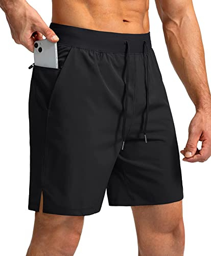 Comilaka Hombre Pantalones Cortos Deportivos 7 Running Shorts Ligeros Secado Rápido con Bolsillo con Cremallera