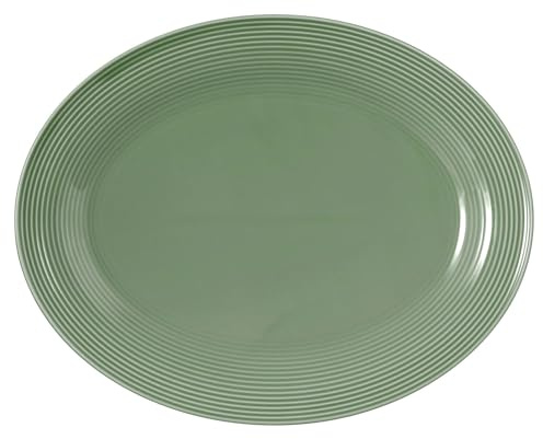 Seltmann Beat Color Glaze Servierplatte oval, 35 x 28 cm, Platte/Servierteller mit Rillenrelief, Salbeigrün