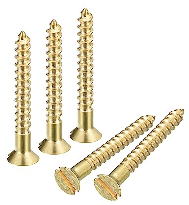 sourcing map Brass Wood Screws, 50Pcs M3 x 25mm Slotted Drive Flat Head Self Tapping Screw Countersunk for Woodworking Furniture