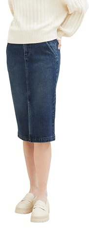 TOM TAILOR Falda Midi para Mujer, 10114 Clean Dark Stone Blue Denim, 34