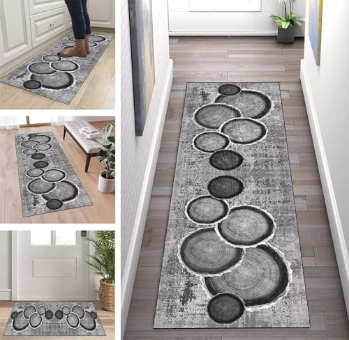 ZUZEKU Teppich Läufer Flur Küche rutschfest Waschbar 40X120cm Modern Küchenläufer Flurläufer Lang Polyester Grau Teppichläufer für Korridor Schlafzimmer Wohnzimmer Meterware Eingang