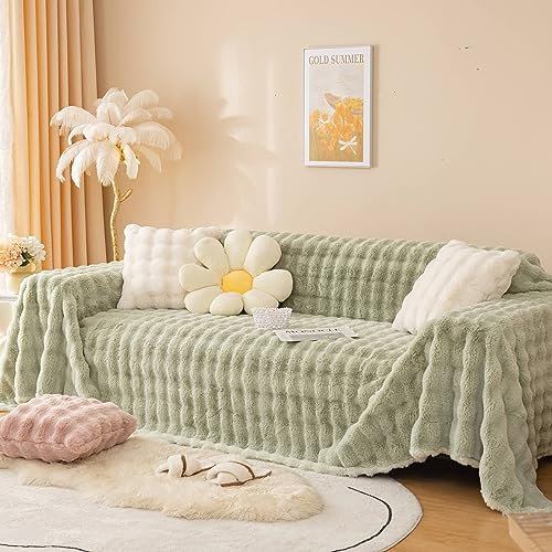 Homxi Big Sofa Überzug 4 Sitzer,180x380CM,Cauchsofa Bezug Einfarbig Sofa Überzug Polyester Sofa Handtuch Grün Sofa Universal Bezug
