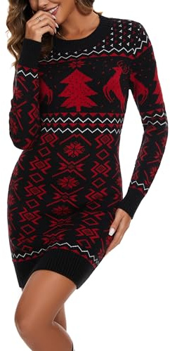 Bresdk Vestido Mujer Vestidos Suéter Navideño de Punto Mujer Invierno | Jersey Manga Larga de Navidad Ugly Christmas Sweater Dresses