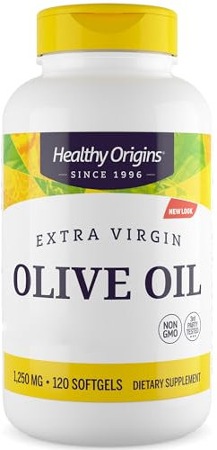 Healthy Origins, Extra Virgin Olive Oil, 1250 mg, Altamente Dosato, 120 Capsule morbide, Testato in Laboratorio, Senza Glutine, Senza Soia, Non OGM