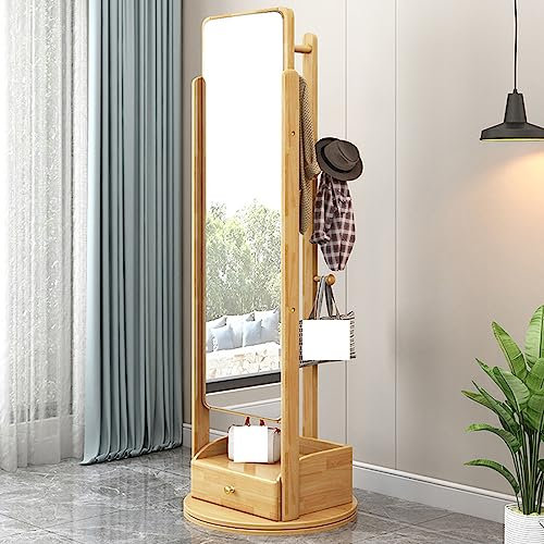 CASEGO Schmuckaufbewahrungsschrank, Massivholzrahmen mit Haken und Schubladen, ordentliche Aufbewahrung, integrierter, vom Boden bis zur Decke reichender Ganzkörperspiegel (Wood)