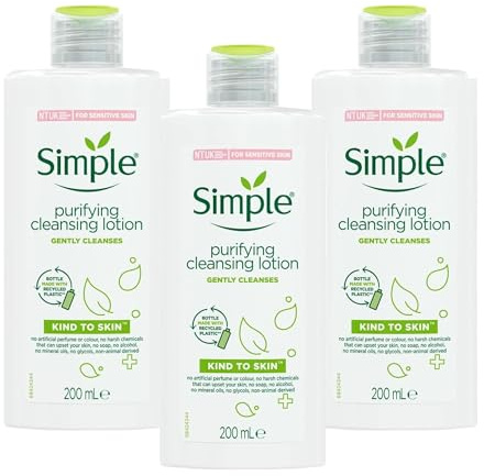 3 x 200mL | Simple Kind to Skin Purifying Cleansing Lotion 200ml | Gently Cleanses | for Sensitive Skin | 3 Pack