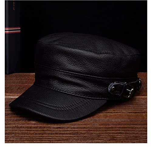 PACUM Lederhüte für Herren und Damen PUDI Neue Männer Frauen Baret Hut Geheitein Leder Unisex Eimer Caps BEHERN HL108 Warmes und süßes Geschenk (Color : Noir, Size : XXL(59 60cm))
