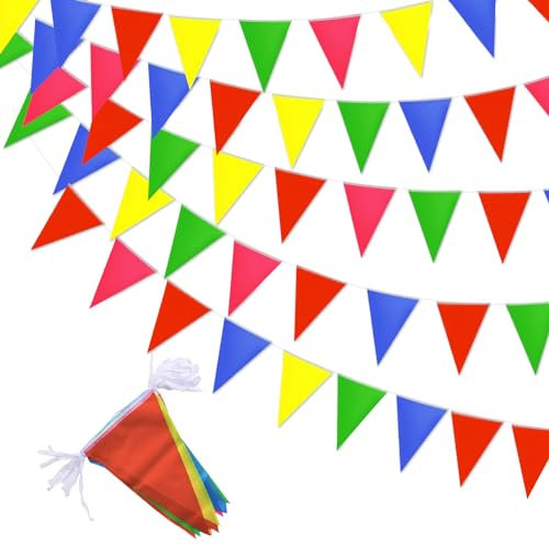 ACTOYS Banderillas, Banderines Fiesta 200 Pcs Banderines Tela Cumpleaños, Banderas Colorido Banderitas, Guirnalda Banderines para Cumpleaños Boda Jardín al Aire Libre Decoracion Fiesta de Verano-100M