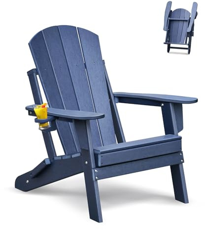 ART TO REAL ATR Adirondack Stuhl mit Getränkehalter,Klappbar Adirondack Chair Kunststoff,Wetterfester Gartenstuhl, Gartensessel aus Outdoor-Stuhl für Garten,Terrasse