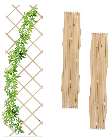 Relaxdays Set 3 Guías Plantas Trepadoras, Celosías Extensibles, Enrejado Enredaderas Pared, 180 x 60 cm, Madera, Natural