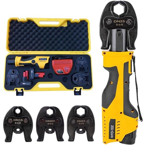 Attrezzo per crimpare tubi idraulici Attrezzo per crimpare idraulico alimentato a batteria da 18 V, Attrezzo elettrico con 2 batterie, 3 ganasce, Attrezzo per crimpare chiave per tubi a pres