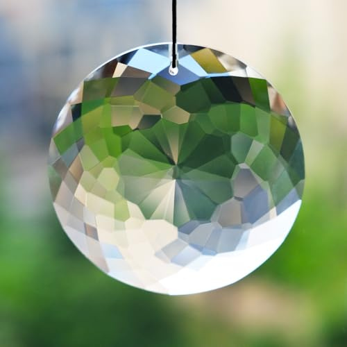 75mm Bauhinia Hängender Kristallprisma-Sonnenfänger Runder Fensterprisma Suncatcher Ornament Glas Anhänger Regenbogenmacher Kronleuchter Kristallanhänger für Fesnter Haus Garten Deko