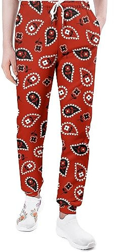 Ufuson Rote Bandana-Sweathose für Herren, Yoga, Athletik, Lounge, Jersey-Hose mit Taschen, Siehe Abbildung, 5X-Large