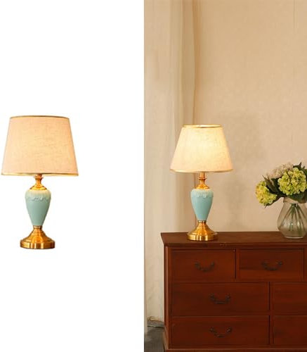 Chao Zan Lampenschirm aus Stoff Tischleuchte Sockel Keramik, Lampenfuß E27，Tischlampe Nachttischlampe Lampe, ohne Leuchtmittel (Klein)