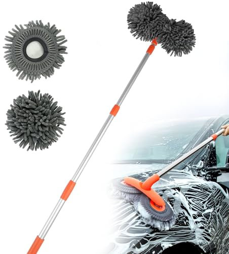 XNKLPY 360° Rotante Spazzola Lavaggio Auto Manico Telescopico Spazzola per la Pulizia dell'automobile Rimovibile Microfibra Lavaggio Mop Kit Manico Lungo Versatile Strumento, per Camper Camion