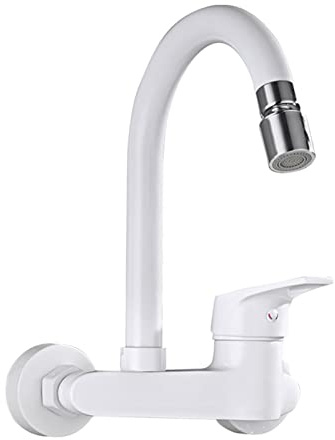MLQUC Faucets,Wall Mounted Kitchen Tap Swivel Hot and Cold Water Brass Kitchen Sink Taps/White