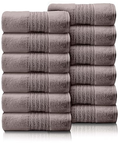 GC GAVENO CAVAILIA 12 Pack Face Towels Set (30x30 CM) - Cotton Face Cloths - Quick Drying & Highly Absorbent Fingertip Towel Washcloth For Bathroom, Spa, Gym Towels - Silver/Grey