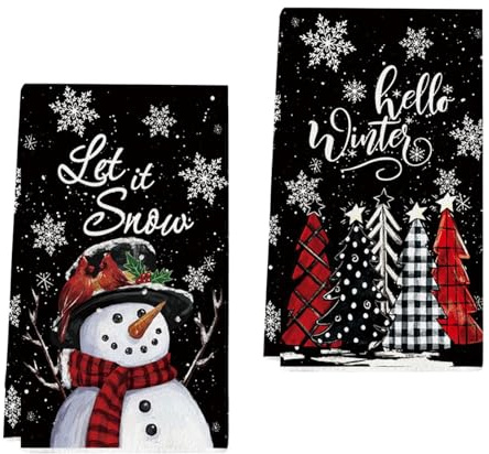 Geschirrtuch Weihnachten, 2 Stück Weihnachts Geschirrtücher, Küchentücher Weihnachten, 18 x 26 Zoll Weihnachtsgeschirrtücher Niedlich Weihnachtsgeschirrtuch für Weihnacht Haushaltswaren (Schwarz)