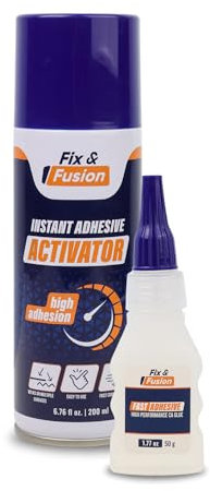 FIX & FUSION Ca Super Glue (50 gr) with Activator Spray (200 ml) Set, Fast Adhesive/Cyanoacrylate Glue & Instant Activator for Woodworking, Plastic, Rubber, Granite, DIY (1 Pack)