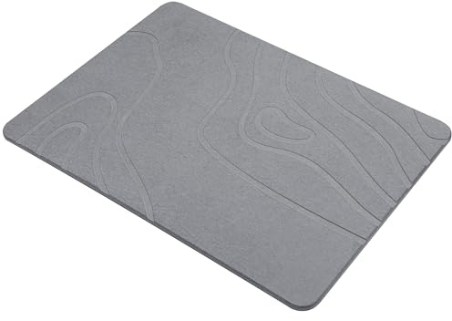 Tapis de Salle de Bain en Pierre de Terre de diatomées CARBURETUR, Tapis de Sol en Pierre Naturelle à séchage Rapide, Tapis de Bain 60X39CM, Tapis de Salle de Bain Super Absorbant, (Gris foncé)