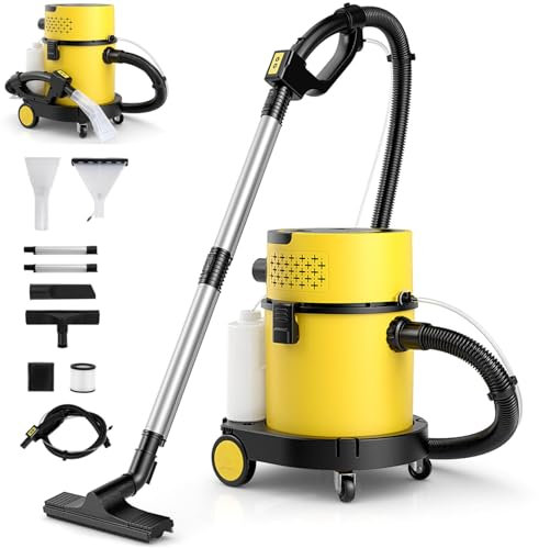 Aspiradora En Seco Y Húmedo 1200w, 20l 3 En 1 Potente Limpiador De Alfombras para Tapicería Vertical con Rueda De Desplazamiento, Presión De Succión De 17 Kpa, Filtro Hepa Y Accesorios, Lavadora De