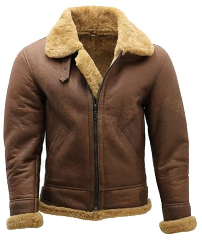 FGRID Warme Kunstlederjacke für Herren, mit Sherpa-Fleece gefütterter Motorradmantel aus Pelz, Winddichte Winterjacke aus Lammfell mit Reißverschluss und Taschen