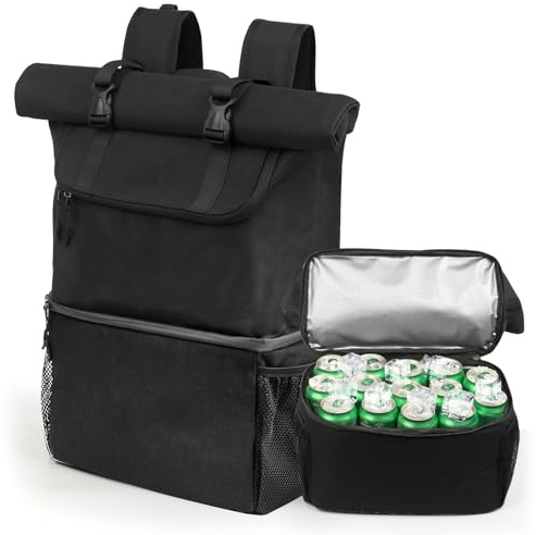 DEWUR Thermo ryggsäck 35 l stor kylryggsäck, 2 i 1 dubbel isolerad kylväska, vattentät picknickryggsäck för utomhus, picknick, strand, BBQ, camping, resor, familj