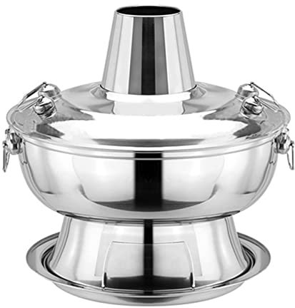 fondue， Olla tradicional china, olla caliente vintage Shabu-Shabu con chimenea for quemar carbón, acero inoxidable chino(Silver)