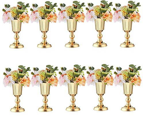 KXQYIKYI 2 Stück/Set Tisch-Tischvase aus Metall für Hochzeitsblumen, Trompetenvase, dekorativer Tischaufsatz, künstliche Blumenarrangements für Jubiläumsfeier, Party, Geburtstag, Veranstaltung, Gang,