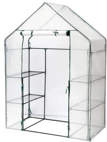 ISOISL Foliengewächshaus Gewächshaus Begehbares Gartenhäuschen Tomatenhaus mit 4 Regalebenen Frühbeet für Tomaten, Gemüse, Obst, Blumen, Garten, Balkon, 143*73*195CM, Weiß