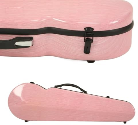Estuches Para Violín Caja de violín de tamaño 4/4, disco duro triangular y resistencia a la compresión con bloqueo de correa trasera doble de fibra de carbono Para La Protección De Violines(Pink)
