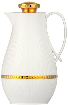MERIGLARE Portable Coffee Jug with Spout Vacuum Flask for Tea and Beverage Serving, White Gold