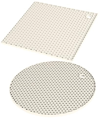 Trivet Silcone Mat Heat Resistant Kitchen Hot Pan Mat Large Honeycomb Design Round Square Mats by Envenzo (WHITE, Two Pieces Set)