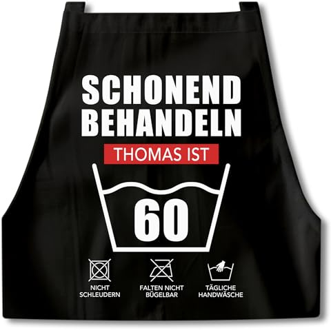 DEL MÀ Unique & Personal Kochschürze Herren Damen Schürze Schonend behandeln 60. Geburtstag Geschenk personalisiert lustiges Geburtstagsgeschenk Küchenschürze Grillschürze Schwarz