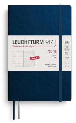 LEUCHTTURM1917 372690 veckokalender och anteckningsbok paperback (B6+) 2026, mjukt skydd, Deep Sea, engelska