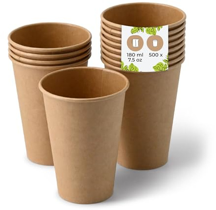 BIOZOYG Pappbecher 500 Stück 180 ml / 7,5 oz, braun - Becher für Heißgetränke - Kaffeebecher to go aus Pappe - Einwegbecher, Alternative zu Styroporbecher