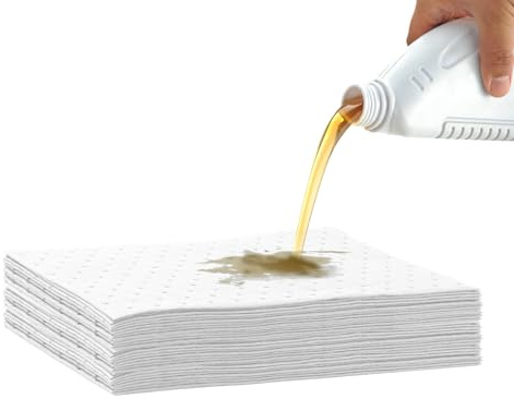 Yabound 50 stycken universella oljesugdukar oljebindningsmatta, oljedräneringsmatta 25 x 33 cm, grå oljeabsorberande kuddar för absorberar alla typer av vätskor, olja (30, vit)