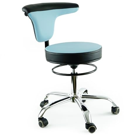 HANDWERK - Objektmöbel - Versa Drehstuhl, Erzieherstuhl, Gesundheitsstuhl, Kunstleder, Farbe wählbar, um 360 Grad drehbar, höhenverstellbar, auf Rollen (Hellblau, 38-50 cm)