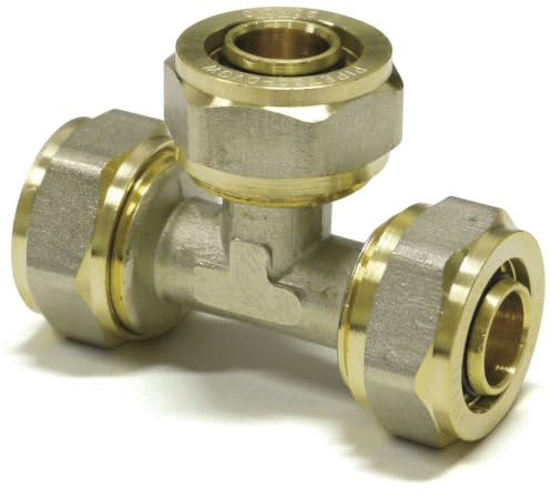 Pipetec Schraubfitting T-Stück 26 x 3mm - 16 x 2mm - 20 x 2mm | für Mehrschichtverbundrohr und Aluminiumverbundrohr, DVGW Zertifiziert