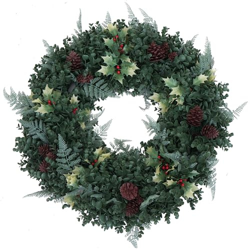 Mendler Künstlicher Kranz HWC-O98 Ø 60cm - grün mit roten Beeren | Türkranz, Tischkranz, Deko, künstlich