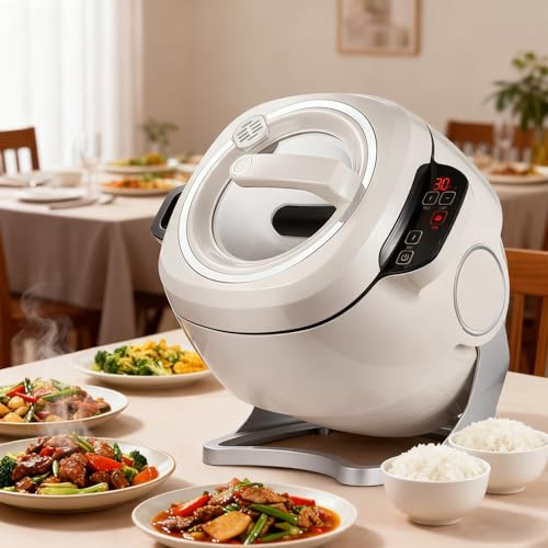 Robot De Cuisson Automatique 1000w, Multicuiseur Intelligent 6 L Avec Pot Rotatif à 360 °, Puissance De Feu Réglable à 3 Vitesses, Wok De Cuisson électrique Antiadhésif Pour Sauter, Ragoût, Frit