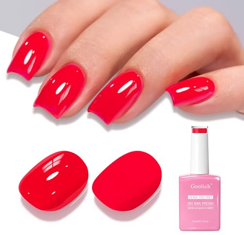 Goolich Smalto Semipermanente Unghie Rosso Fragola, 15 ML Senza HEMA e TPO Smalto Gel Rosso per Unghie Soak off a Immersione UV LED Design Unghie