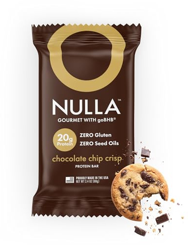 Nulla Gourmet Protein Bar with goBHB & Honey – Chocolate Chip Crisp – 20g Protein, Zero Seed Oils, Gluten Free, Dual-Fuel Performance Energy Snack – Clean Ingredients