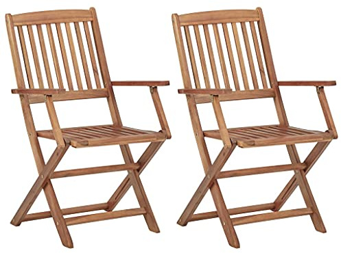 Bucmath Klappbare Gartenstühle 2er Set, Massivholz Akazie geölt, 54x57x91 cm, wetterfest für Balkon, Terrasse & Outdoor-Bereich, Bequeme Terrassenstühle