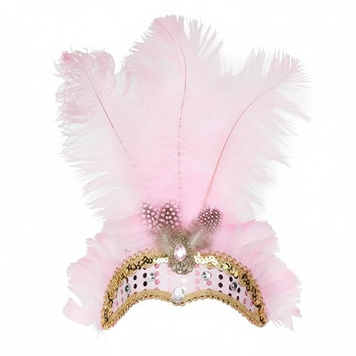 Damen Samba Kopfschmuck Federschmuck Karneval Fasching Mottoparty Federkopfschmuck Brasilien Feder Haarschmuck Frauen Festival Burlesque Kopf Schmuck Stirnband Flamingo KostüM Damen