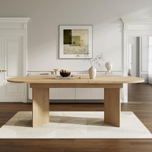 Lumivortex Utdragbart matbord i trä med rundade hörn 160–200 x 90 x 75 cm, förstärkt ram, utdragbart matbord för 4–8 personer, ekfärg